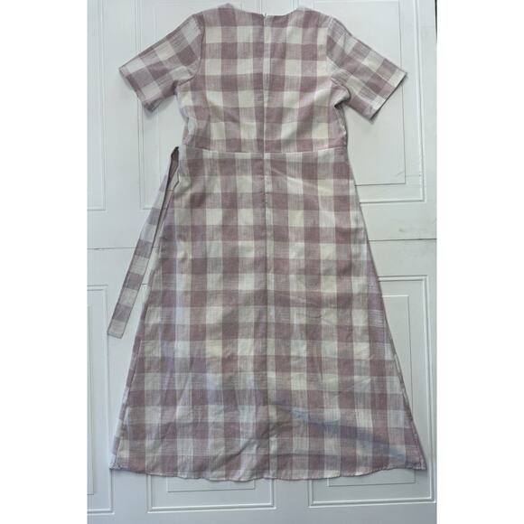 Sweetsalt Modest Faux Wrap Pink Checkered Linen Blend Dress Sz Small Cottagecore - Picture 6 of 6